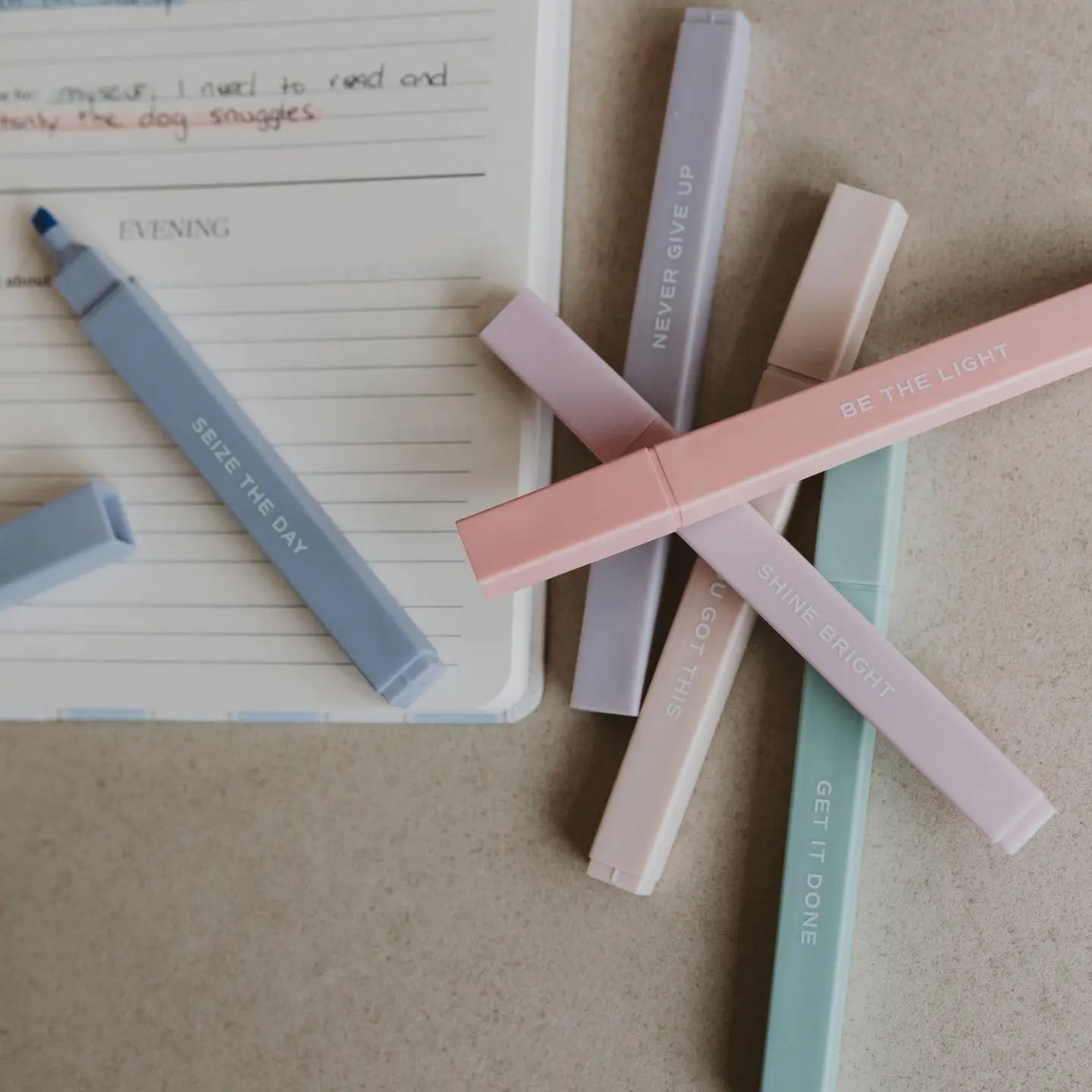 Neutral Highlighter Set – Motivational Pastel Stationery