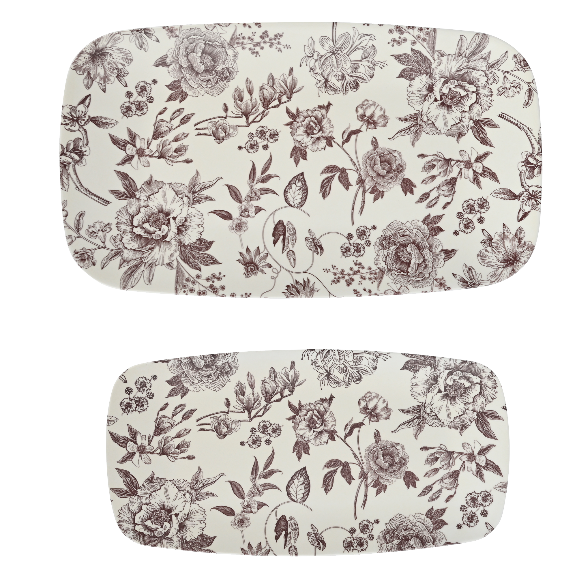 Brown Delft Melamine Serving Trays, Set of 2