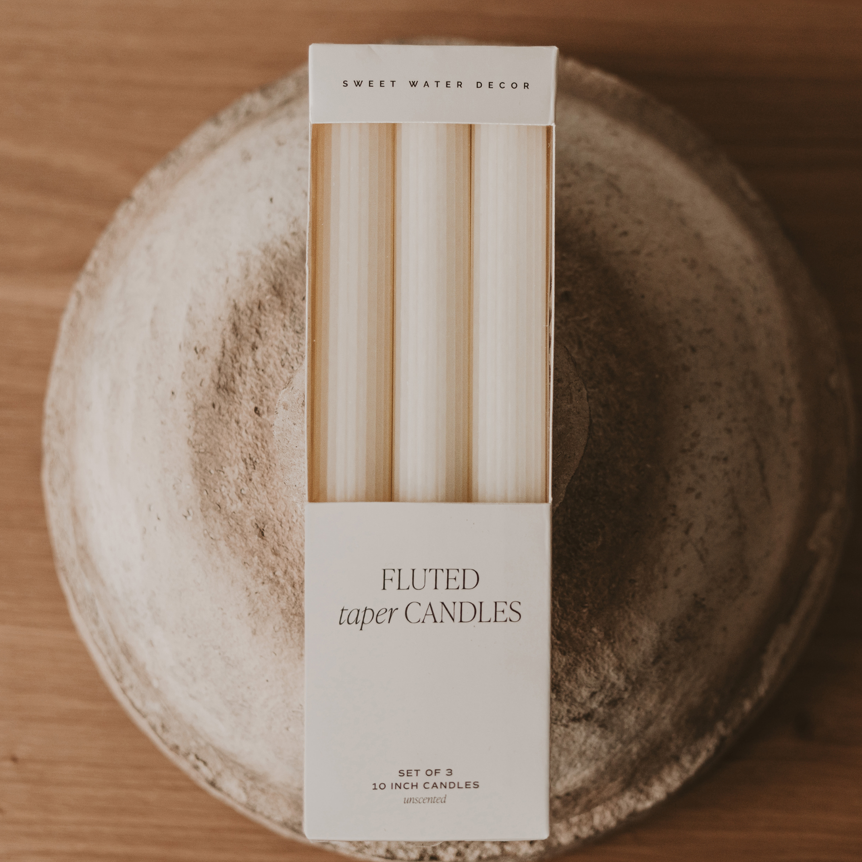 White Fluted Taper Candles, Set of 3