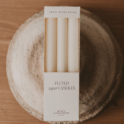 White Fluted Taper Candles, Set of 3