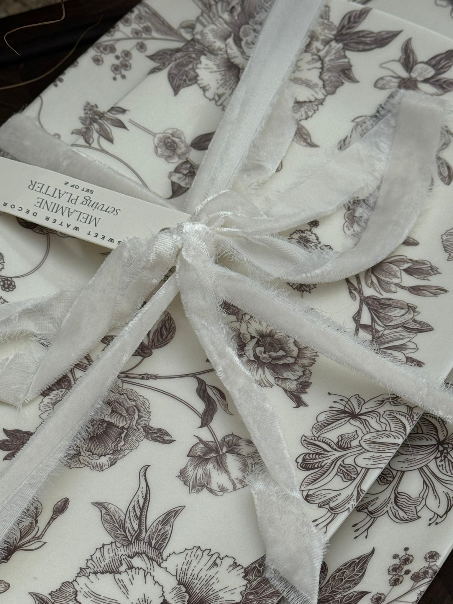 Brown Delft Melamine Serving Trays, Set of 2