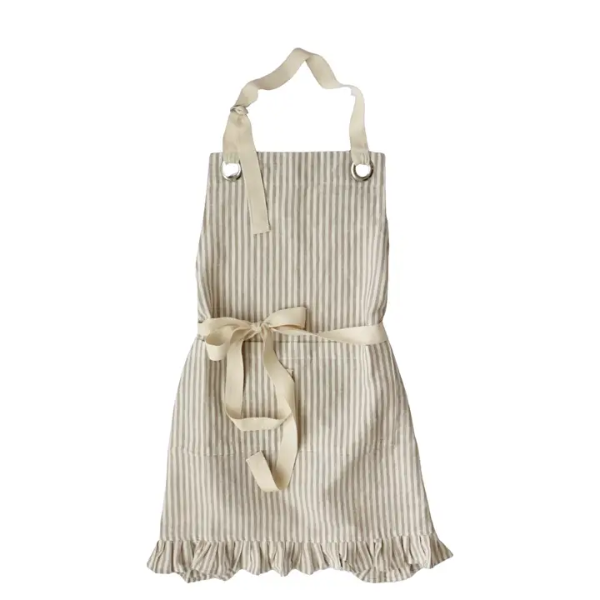 Ruffle Pin Stripe Apron | Tan