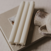 White Fluted Taper Candles, Set of 3